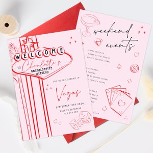 Las Vegas Bachelorette Itinerary, Bachelorette Party Weekend, Unique Bachelorette Invitation and Itinerary Template, Lucky in love vegas