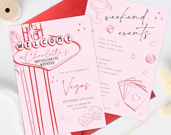 Las Vegas Bachelorette Itinerary, Bachelorette Party Weekend, Unique Bachelorette Invitation and Itinerary Template, Lucky in love vegas
