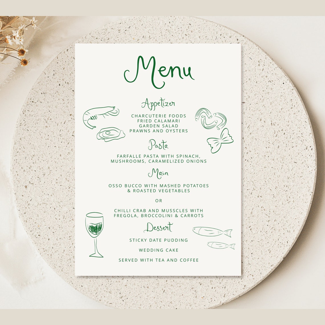 Whimsical Wedding Menu Template Printable, Hand Drawn Line Art ...