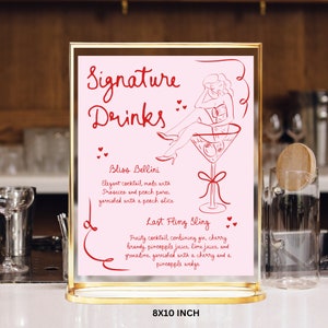 Pink Bachelorette Party Signature Drink Handwritten Bachelorette Bar Menu, Drinks Hens menu, Whimsical Bridal Shower menu bar decor