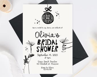Disco bridal shower invitation template, Retro Bridal shower invitation template, Pretty Bow disco Bridal Shower 70s bridal shower invites