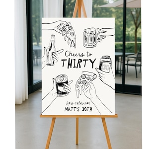 30th Birthday welcome sign Template, Male 30th birthday sign, Cheers to 30 Years welcome sign Beer Thirty welcome poster template Pizza 30th