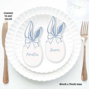 Easter Egg Blue Bow Place Cards Template, Whimsical PlaceCard, Bow Place Card, Easter Bunny placecard, Easter Bow placecard match invite