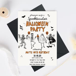Halloween Birthday Invite, 13th Birthday Invitation Template, Teen kids Halloween Costume Party Invite, Whimsical Halloween Birthday Invite