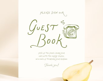 Audio Guest Book Template, whimsical Wedding Reception Table Sign, Phone Message guest Sign, Wedding audio guestbook sign, Pick Up The Phone