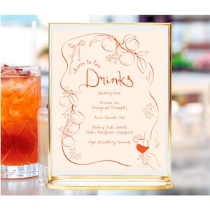 Orange bridal shower Menu Template printable, love at first spritz bridal shower drinks menu orange Spritz Amalfi drinks menu bridal shower