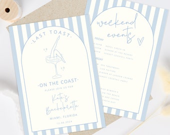 Coastal Last Toast On The Coast, 30A Bachelorette Invitation and Itinerary Template, Beach Bachelorette Party Invite, Printable Itinerary