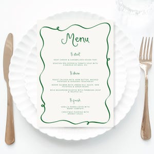Christmas Menu Template printable, Hand drawn line art Christmas food menu green, Whimsical menu scribble, Holiday Menu Template Printable