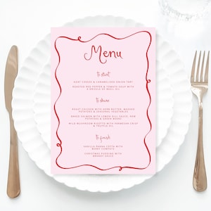 Pink Christmas Menu Template printable, Hand drawn line art Christmas food menu, Whimsical menu scribble, Holiday Menu Template Printable