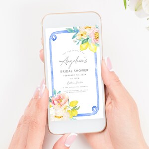 Amalfi Lemon Santorini Lemon Bridal Shower Invitation template Blue tile Whimsical bridal shower Italian Blue Tile Lemon Main Squeeze et59