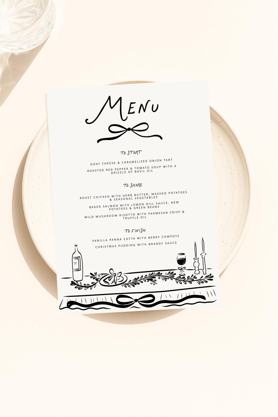 Christmas Menu Template Printable, Hand Drawn Line Art Christmas Food ...