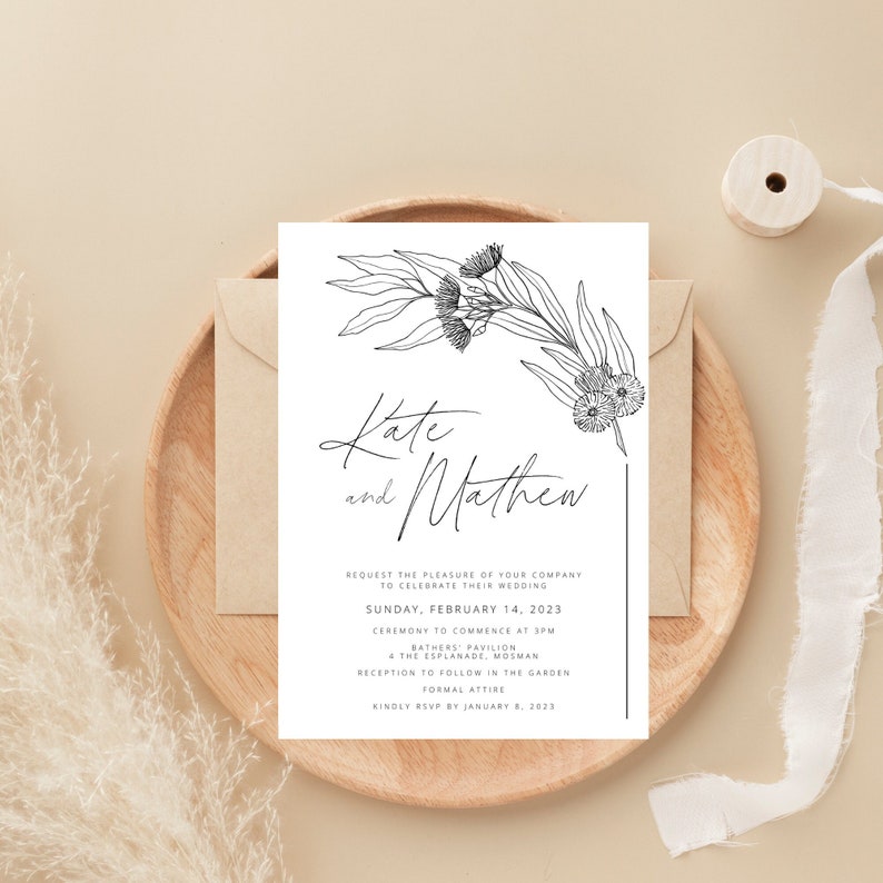 Wedding Invitation Template Modern Wedding Invitation Modern Invite Simple Invitation Printable Calligraphy Wedding Invitation Native Flower image 1