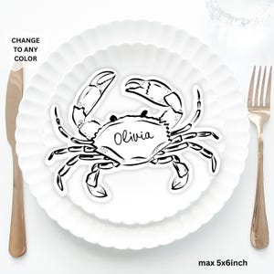 Crab Place Cards Template, Whimsical Place Card, Crab PlaceCard, Crab Editable Table, French inspired drawn quirky place card wedding crab