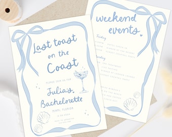 Coastal Last Toast On The Coast, 30A Bachelorette Invitation and Itinerary Template, Beach Bachelorette Party Invite, Printable Itinerary