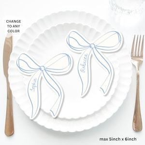 Blue Bow Place Cards Template, Whimsical Place Card, Bow Place Card, Bow Editable Table, toast on the coast placecard, Bow Hens place card