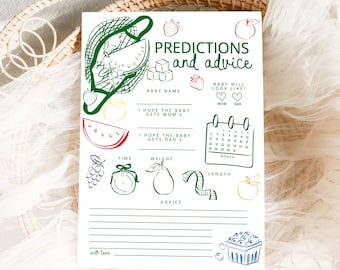 Predictions and Advice Baby Shower Games, Farmer's market locally grown Template Editable Baby Shower Rustic Fruit Baby Shower Activity