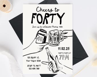 40th Birthday Invitation Template, Male 40th birthday invite, Cheers to 40 Years Invitation, Beer Forty Invite template cheers to beers 40th