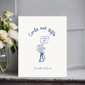 Cards and Gifts Sign Printable, Whimsical Gift Table Sign, french style floral blue Cards and Gifts Sign bridal Template, Wedding gifts sign