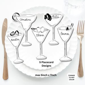Cocktail Place Cards Template, Whimsical Place Card, Martini glass Place Card, Magarita Editable Table, Cocktail Bridal shower place card