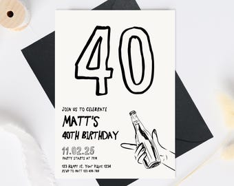 40th Birthday Invitation Template, Male 40th birthday invite, Cheers to 40 Years Invitation, Beer Forty Invite template cheers to beers 40th