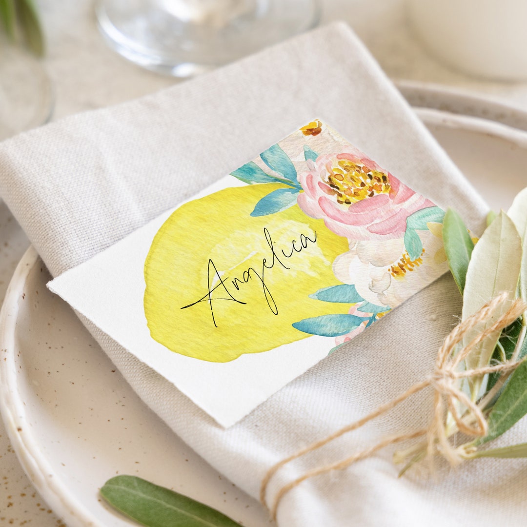 Lemon Place Cards Template Lemon Amalfi Mediterranean Table Name Card