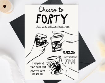 40th Birthday Invitation Template, Male 40th birthday invite, Cheers to 40 Years Invitation, Beer Forty Invite template cheers to beers 40th
