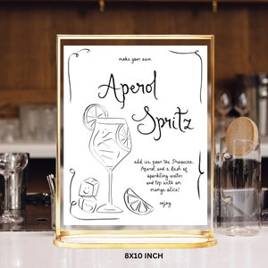 Aperol Spritz Bar Sign, Aperol Spritz Signature Drink Bar Menu Sign Template, Bridal Cocktail Poster Whimsical Bridal Shower Sign any color