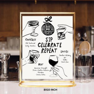 Drinks Menu template, Editable Drinks menu party Girls Night Menu, Disco Party Drinks Menu, Holiday Menu Template Printable