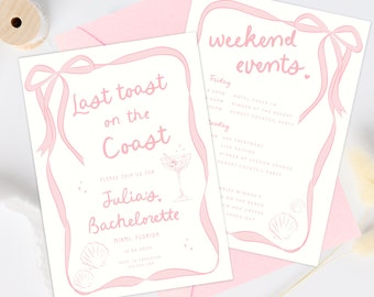 Coastal Last Toast On The Coast, 30A Bachelorette Invitation and Itinerary Template, Beach Bachelorette Party Invite, Printable Itinerary