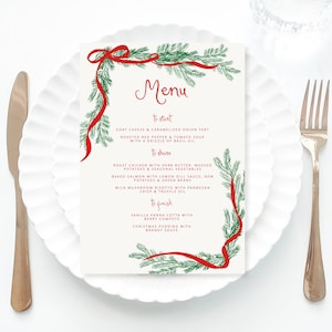 Christmas Menu Template printable, Hand drawn line art Christmas food menu red, Whimsical menu scribble, Holiday Menu Template Printable