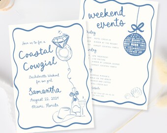 Coastal Cowgirl Bachelorette Party Invitation, 30A Bachelorette Invitation and Itinerary Template, Cowgirl Beach Bachelorette Party Invite