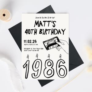 Born in 1986, 40th Birthday Invitation Template, 80s Birthday Party Invitation back to the 80s, Male 80s themed 40th birthday Invite, retro