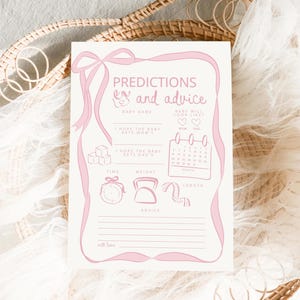 Predictions and Advice Baby Shower Games, Whimsical pink Beige bow Border Template Editable Baby Shower girl pink baby shower game drawn bow