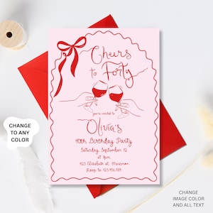 40th Birthday Invitation Template, 40th birthday invite, Hand Drawn Illustration 40th birthday Invites, Whimsical Forty Invite template