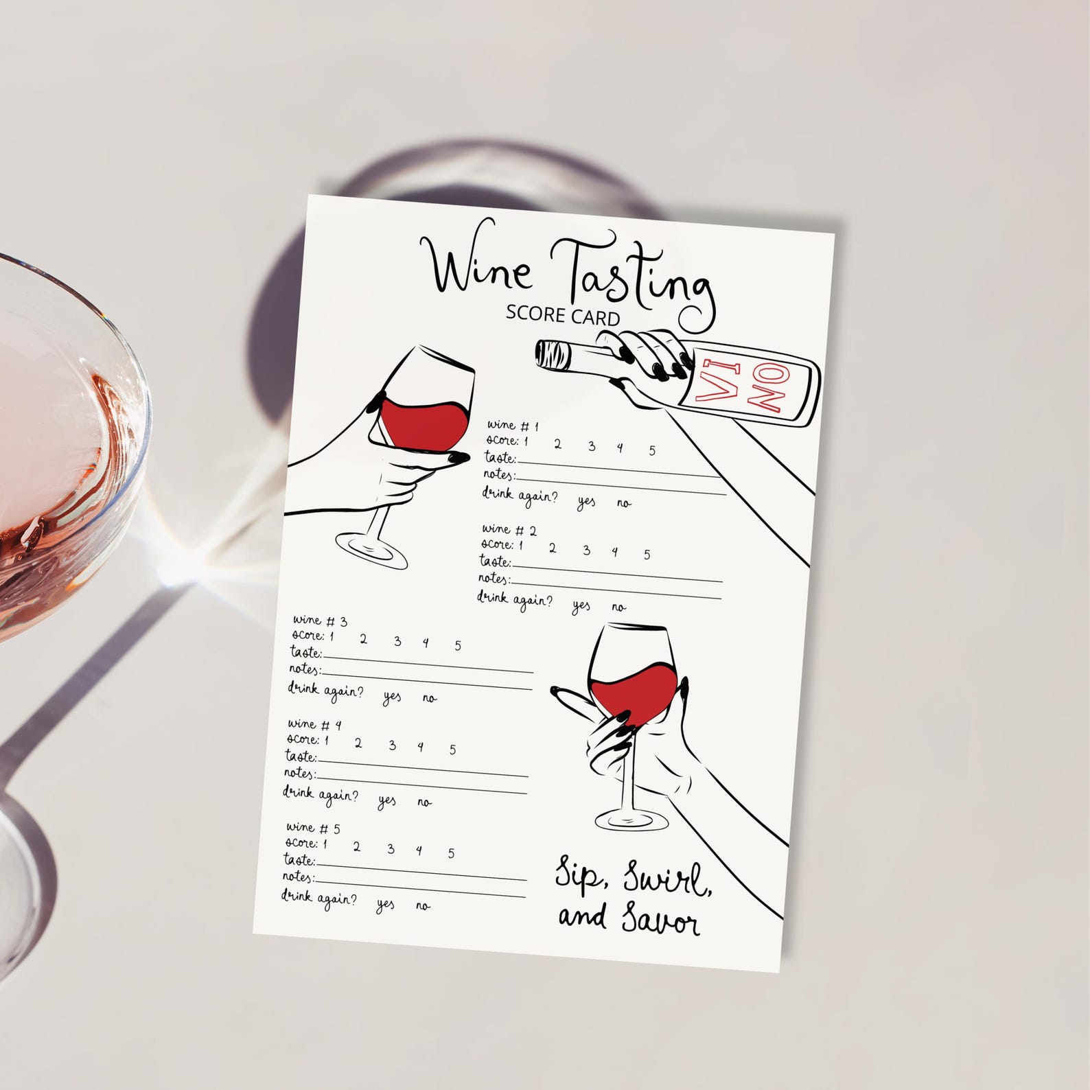 Wine Tasting Score Card Template, Adults Wine Tasting Game, Hens Party ...