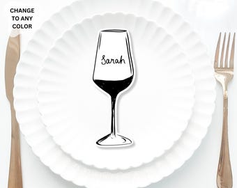 Wine glass Place Cards Template, Whimsical Place Card, Red wine glass Place Card, White wine glass card Table, Wine Bridal shower place card