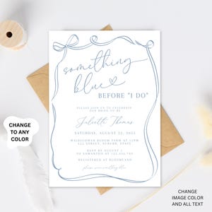 Something Blue Before I do, Bridal Shower Invitation Template, Blue Bow, tying the knot Bridal Shower, Editable Bridal Invite Download