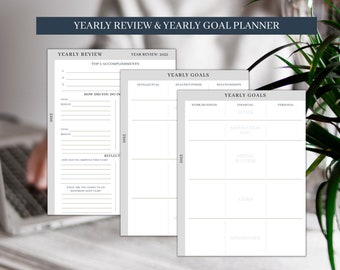 Yearly Review and Goal Planner 2022-2023 / Bonus Canva Template / Minimlist A4 Printable and Customizable