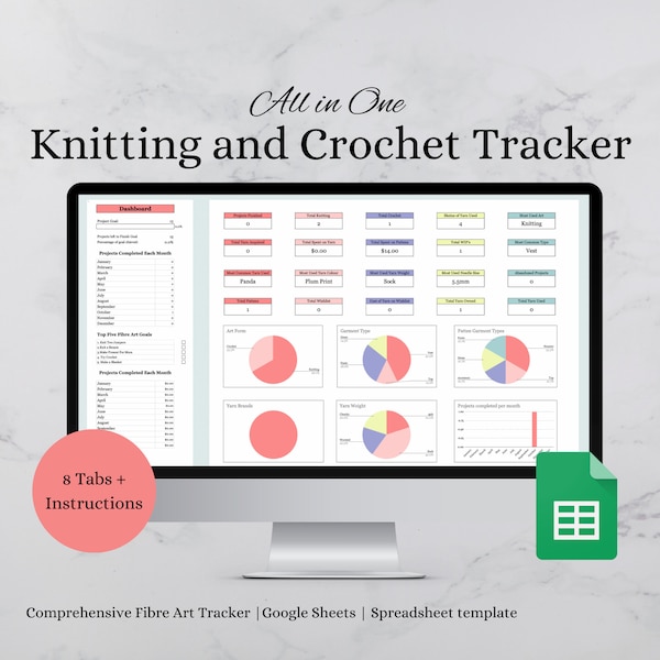 2024 Knitting and Crochet Tracker | Spreadsheet | Yarn Inventory Spreadsheet | Fibre Arts Tracker | Google Sheets Tracker | Yarn Tracker