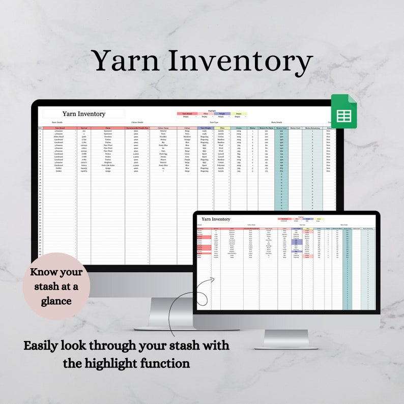 Knitting and Crochet Tracker Spreadsheet Yarn Inventory Etsy New Zealand