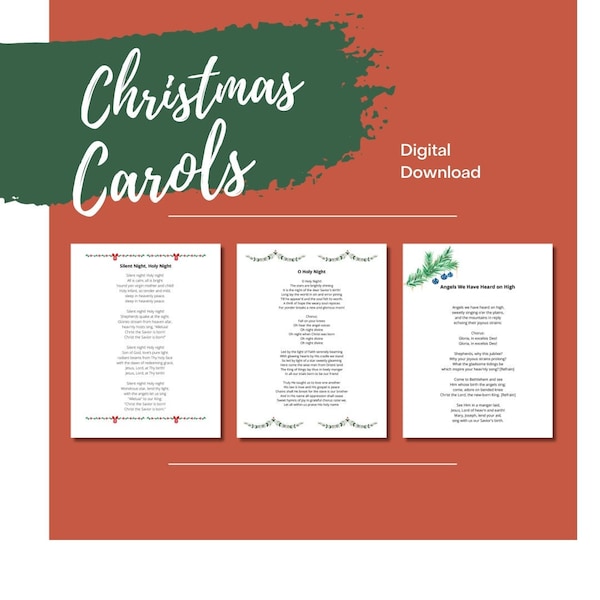 Christmas Carols Songbook,  Christmas Songs, Christmas Songbook, Caroling Songs, Christmas Carols Bundle, Lyric Sheet, Instant Download