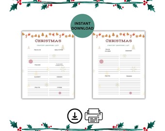 Christmas Grocery Shopping List, Christmas Printable, Holiday Shopping, Holiday Cooking -2 pages