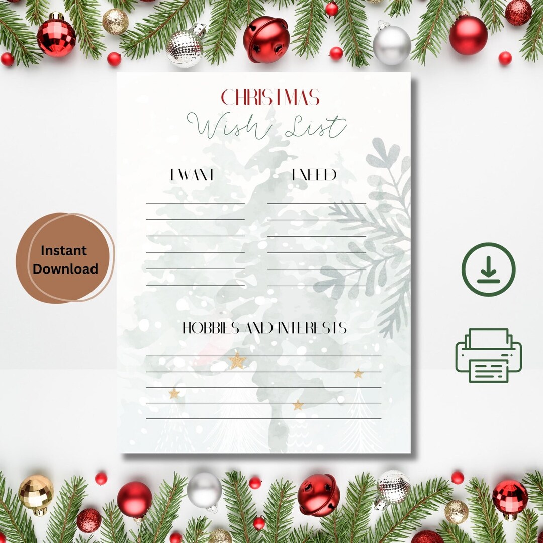 Christmas Wish List Printable, Christmas Gift Planning, Printable Gift ...