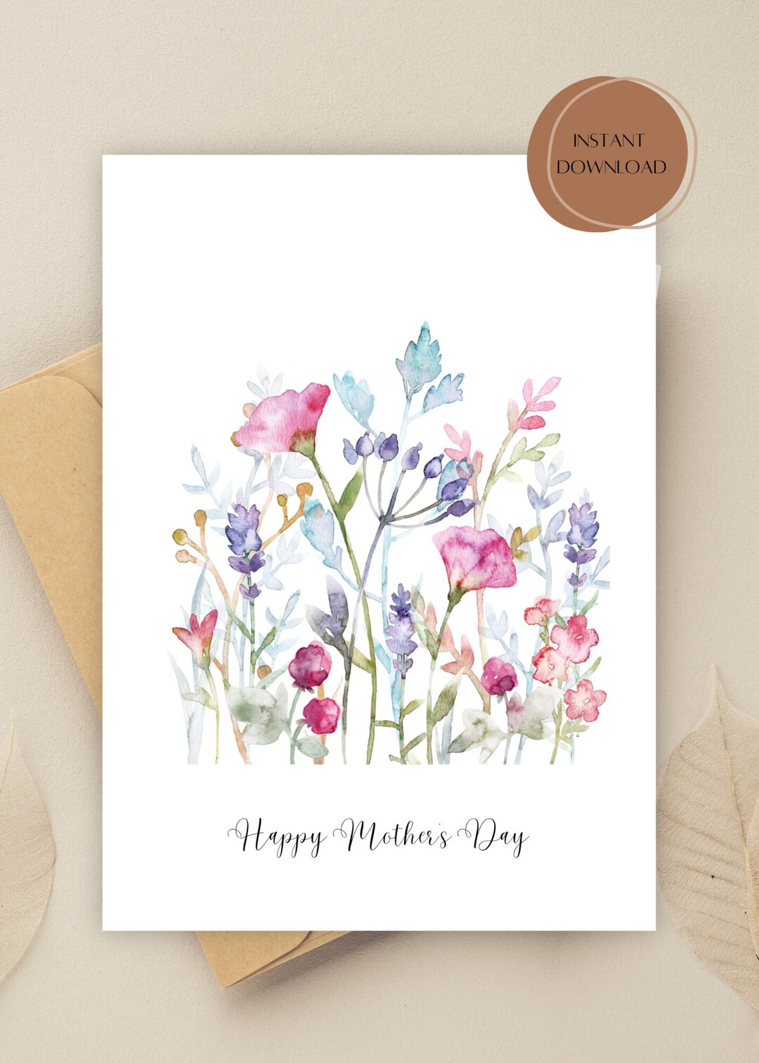 Mother's Day Card Printable 5x7, Watercolor Card, Digital Download, PDF