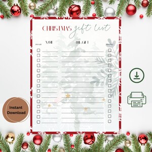 Christmas Gift List Printable, Christmas Gift Planning, Printable Gift List, Holiday Planning, Christmas List Printable, PDF, JPG, PNG