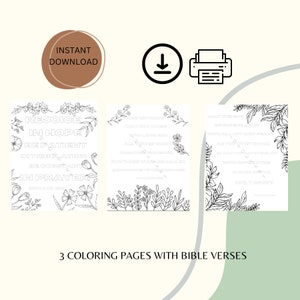 3 Coloring Pages with Bible Verses, Christian Coloring, Coloring Pages, Coloring Printable PDF, Kids Activity