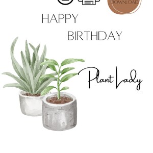 Cartão de aniversário feminino de feliz aniversário 5x7, cartão de aniversário para impressão, cartão de aniversário para um amante de plantas