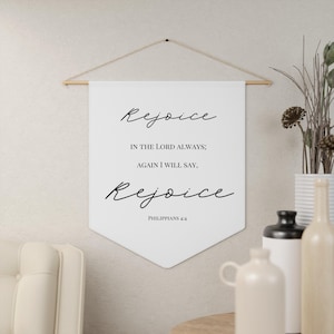 Rejoice in the Lord Banner, Religious Wall Pennant, Christian Faith Home Decor, Inspirational Gift, Christian Wall Hanging, Canvas Banner
