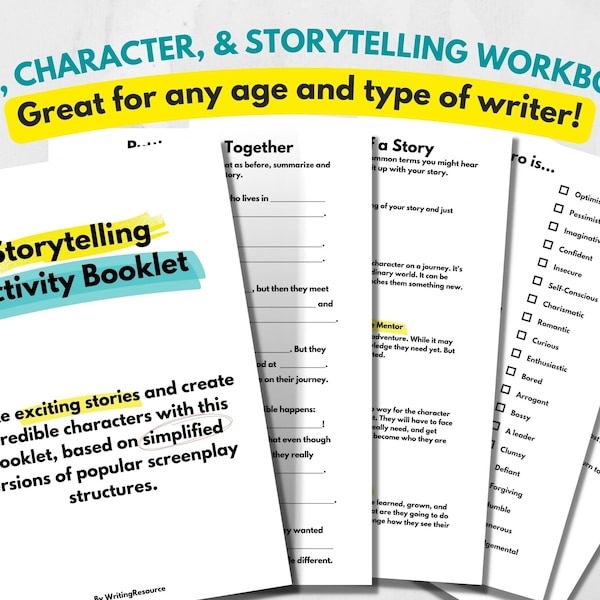 Plot and Character Workbook | Digital Download | Great for Kids & Teenagers | Create Characters, Outline a Plot, Structure Your Story