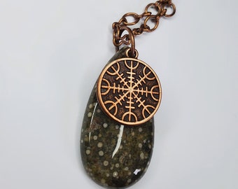 Norse Helm Of Awe Ocean Jasper Necklace | Protection from Enemies | Norse Pagan | ægishjálmr | Viking Jewelry | Norse Goddess